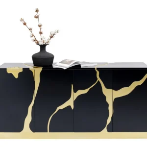KARE Design Aparador Cracked Preto Dourado 165x80cm Fashion