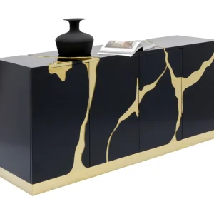 KARE Design Aparador Cracked Preto Dourado 165x80cm Fashion