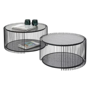 KARE Design Mesas de centro Double Bubble em arame preto conjunto de 2 Best