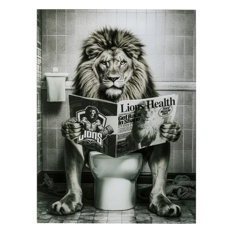 pintura_em_vidro_leo_a_le_0.webp KARE Design Pintura em vidro Leão a ler a revista Lions Health 60x80cm New