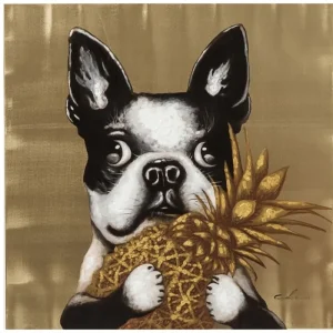 KARE Design Tela a Óleo Dog with Pineapple 80x80cm Hot